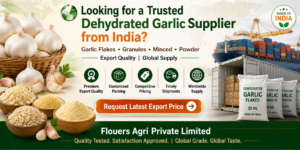 Premium Dehydrated Garlic Products including Garlic Flakes, Garlic Minced, Garlic Granules, and Garlic Powder manufactured and exported from India by Flouers Agri Private Limited.